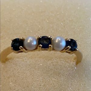 Tiffany & Co 14k Pearl & Sapphire Ring Size 7
